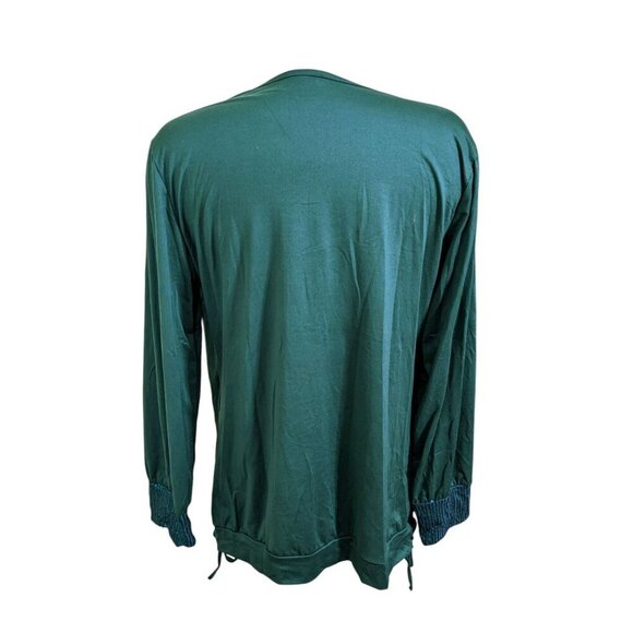 Womens Blouse Top XXL Green Drape Sequins Front Cuff Stretch Knit Long Sleeve - Picture 4 of 7